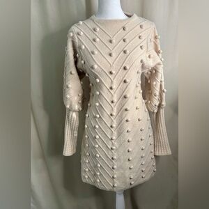 Vici Cream Textured Knit Sweater Dress